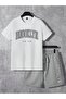 Brooklyn Shorts T-Shirt - White Gray Printed Top and Bottom Set Crew Neck
