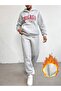 Chicago U.S.A Lower Top Tracksuit Set - Gray Printed Oversize Rubber Leg Hoodie