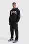Los Angeles Eagle Tracksuit - Black Printed Suit Jogger Sweatshirt Elastic Leg Hooded