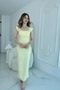 Yellow Maxi Length Collar Long Dress with Stone Details