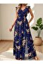 Women's Short Sleeve V Neck Slit Floral Print Single Jersey Dress - 3