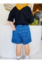 Kids Unisex Blue Double Pocket Denim Jeans Shorts - 7