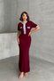 Women's Burgundy Stylish Jean Detailed Short Sleeve Buttoned Knitwear Dress
