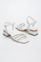 Women's Stone Embroidered Short Thick Heeled Evening Dress Shoes - 2
