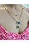 Straw Necklace and Blue Basement Beads with Green Stones Detailed Serenay Double Necklace - 2