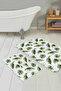 White Floor Green Tropical Leaf Motif 2-Piece Non-Slip Base Bathroom & Kitchen Mat Set - 3