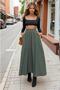Women's New Season Khaki Elastic Waist A-Line Loose Long High Waist Kupra Skirt 700-3676308 - 3