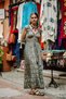 Green Color Floral Patterned Madonna Collar Silk Dress - 3