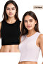 Black-White 2-Pack Cotton, Lycra Crop Crew Neck Sleeveless Tank Top