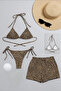 Women's 3-Piece Set with Leopard Pattern Shorts and Side-Tie Bikini Swimsuit Set - 2