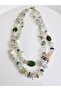 Fluorite Natural Stone and Real Pearl Design Necklace 45 cm - 4