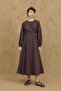 Rib Detailed Voile Dress Brown - 4