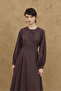 Rib Detailed Voile Dress Brown - 7
