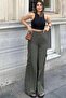 Women's Khaki Cargo Pocket Elastic Waist Beige Palazzo Trousers - 700-3600 - 3