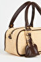 Women's Cedar Wicker Bitter Brown Zipper Closure Handbag and Shoulder Bag with Charm Accessories