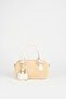 Women's Cedar Wicker Cream Zipper Closure Handbag and Shoulder Bag with Charm Accessories - 3