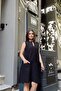 Women's Black Linen V-Neck Hidden Pocket Dress - 700-3428 - 4