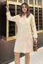 Women's Beige Muslin Hidden Pocket High Collar Wear-Remove Dress - 700-3520 - 4