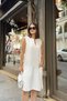 Women's White Linen V-Neck Hidden Pocket Dress- 700-3428 - 4