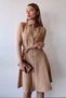 Women's Beige Double Pocket Belted Shirt Dress - 700-2945