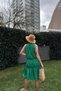 Women's Green Ruched Detail Tie Collar Raglan Sleeve Comfortable Fit Dress - 700-K7172 - 4