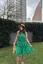 Women's Green Ruched Detail Tie Collar Raglan Sleeve Comfortable Fit Dress - 700-K7172 - 6