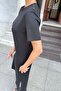 Women's Black Shoulder Button Detailed Slit Two-Piece Wear-Remove Dress - 700-3618 - 2