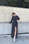 Women's Polka Dot Pattern Viscose Long Double-Breasted Dress - 700-3415 - 8