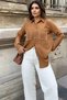 Women's Coffee Pearl Detailed Casual Shirt - 700-3594 - 2
