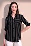 Women's Black Pocket Detailed Striped Shirt - 700-3266 - 7