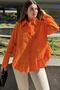 Women's Orange Ruffled Cotton Linen Shirt - 700-3570 - 3