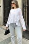 Women's White Ruffled Asymmetrical Cotton Linen Blouse - 700-3571 - 6