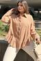 Women's Camel Ruffle Cotton Linen Shirt - 700-3570 - 6