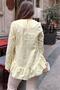 Women's Yellow Ruffle Asymmetrical Cotton Linen Blouse - 700-3571 - 4