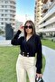 Women's Black Double Breasted Blouse - 700-3489 - 8