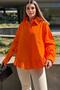Women's Orange Ruffled Cotton Linen Shirt - 700-3570 - 4