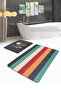 Colorful Love Themed Colorful Striped 2-Piece Kitchen Mat Set & Bathroom Carpet Set - 3