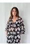 Design V-Neck Chiffon Kimono Shirt Women Black White - 3