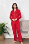 Women's Red Bamboo Fabric Seasonal Button Front Shirt Collar Long Sleeve Pajama Set