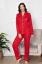 Women's Red Bamboo Fabric Seasonal Button Front Shirt Collar Long Sleeve Pajama Set - 4