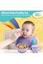 BabiesBasic Feeding Set, 6 Piece, Silicone Plate, Bowl, Bib, Spoon , Fork and 2 in 1 Cup - Purple - 4