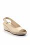 Beige Leather Women's Wedge Heeled Shoes K05717250403 - 3