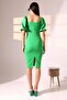 Light Green Self Belt Crepe Fabric Short Sleeve Dress - 8
