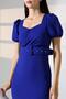 Cobalt Blue Watermelon Sleeve Belted Crepe Fabric Pencil Dress - 8