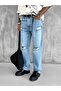 Men's Ripped Detailed Baggy Fit Jean Light Blue - 4