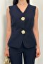 Women's Double Bottom Top Set Stylish Button Detailed Vest Pants Set - 5