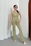 Women's Double Bottom Top Set Stylish Button Detailed Vest Pants Set - 4