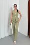 Women's Double Bottom Top Set Stylish Button Detailed Vest Pants Set - 3