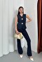 Women's Double Bottom Top Set Stylish Button Detailed Vest Pants Set - 2