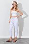 Women's White (6813) Wide Leg Garment Stitched Gabardine Trousers - 5